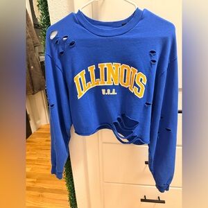 Topshop Blue Distressed Illinois Crop Top Sweatshirt